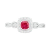 4.0mm Cushion-Cut Lab-Created Ruby and White Sapphire Frame Infinity Shank Vintage-Style Ring in Sterling Silver