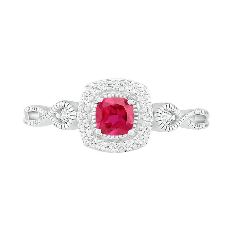 4.0mm Cushion-Cut Lab-Created Ruby and White Sapphire Frame Infinity Shank Vintage-Style Ring in Sterling Silver|Peoples Jewellers