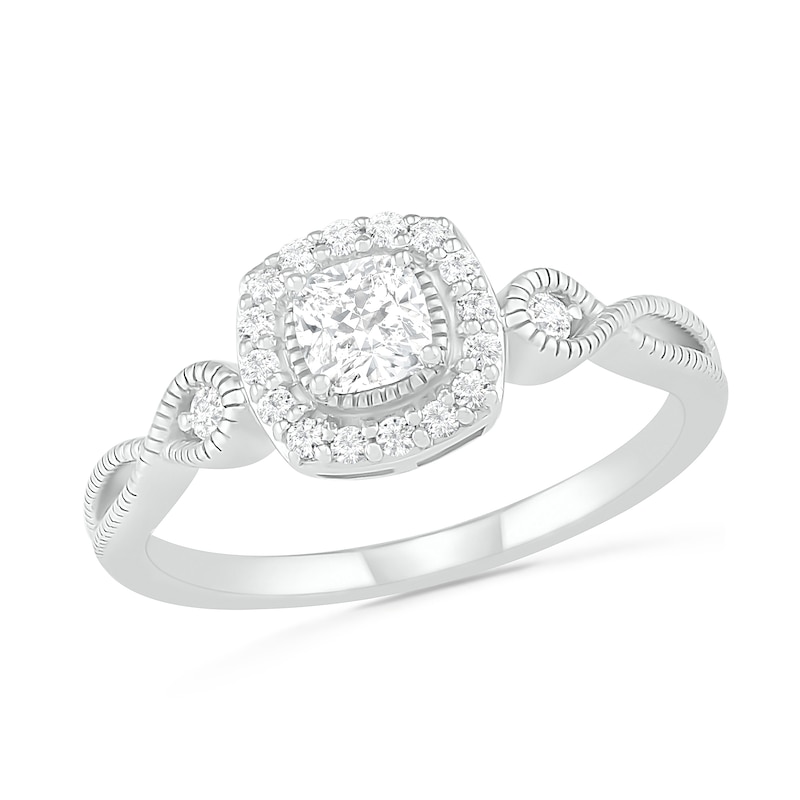 Main Image 1 of 4.0mm Cushion-Cut Lab-Created White Sapphire Frame Infinity Shank Vintage-Style Ring in Sterling Silver