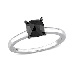 1.00 CT. Cushion-Cut Black Diamond Solitaire Ring in 10K White Gold