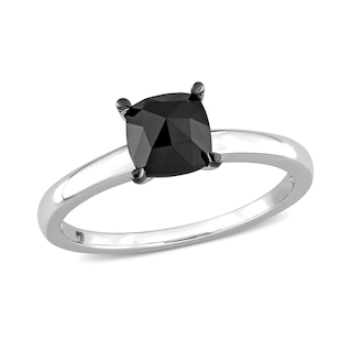 1.00 CT. Cushion-Shaped Black Diamond Solitaire Ring in 10K White Gold