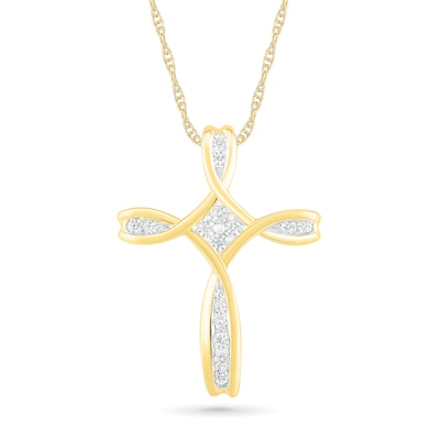 0.12 CT. T.W. Diamond Loop Cross Pendant in 10K Gold