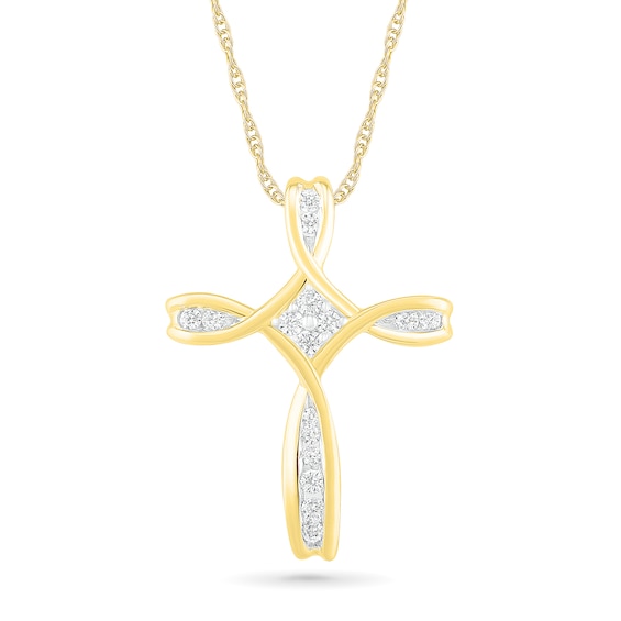 0.12 CT. T.W. Diamond Loop Cross Pendant in 10K Gold