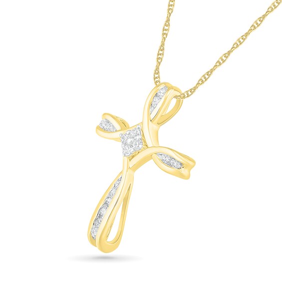 0.12 CT. T.W. Diamond Loop Cross Pendant in 10K Gold