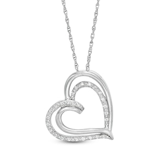 0.04 CT. T.W. Diamond Double Tilted Heart Pendant in Sterling Silver