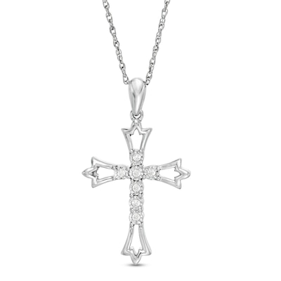 0.04 CT. T.W. Diamond Leaf-Ends Cross Pendant in Sterling Silver