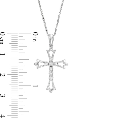 0.04 CT. T.W. Diamond Leaf-Ends Cross Pendant in Sterling Silver