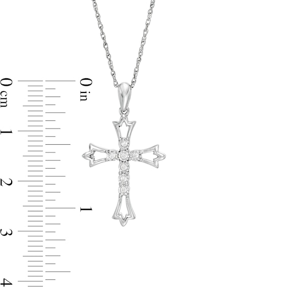 0.04 CT. T.W. Diamond Leaf-Ends Cross Pendant in Sterling Silver