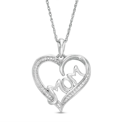 0.07 CT. T.W. Diamond "MOM" Heart Pendant in Sterling Silver