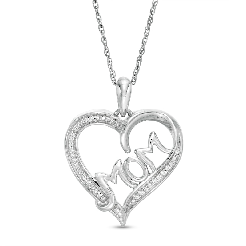 0.07 CT. T.W. Diamond "MOM" Heart Pendant in Sterling Silver|Peoples Jewellers