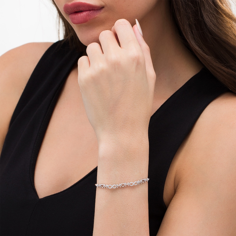 Diamond Accent Alternating "MOM" and Infinity Bolo Bracelet in Sterling Silver - 9.5"