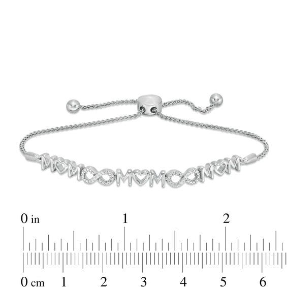 Diamond Accent Alternating "MOM" and Infinity Bolo Bracelet in Sterling Silver - 9.5"