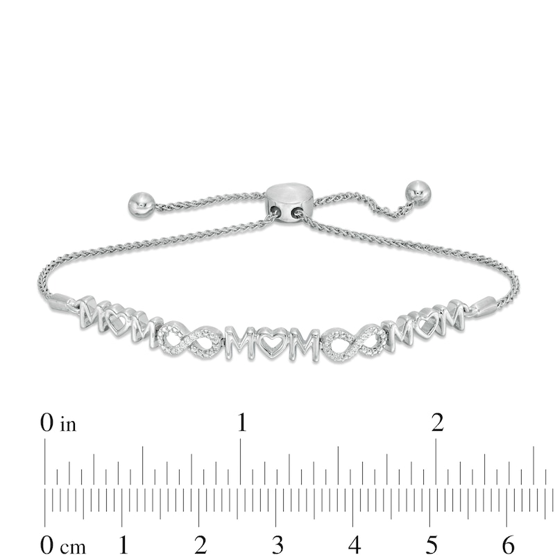 Diamond Accent Alternating "MOM" and Infinity Bolo Bracelet in Sterling Silver - 9.5"
