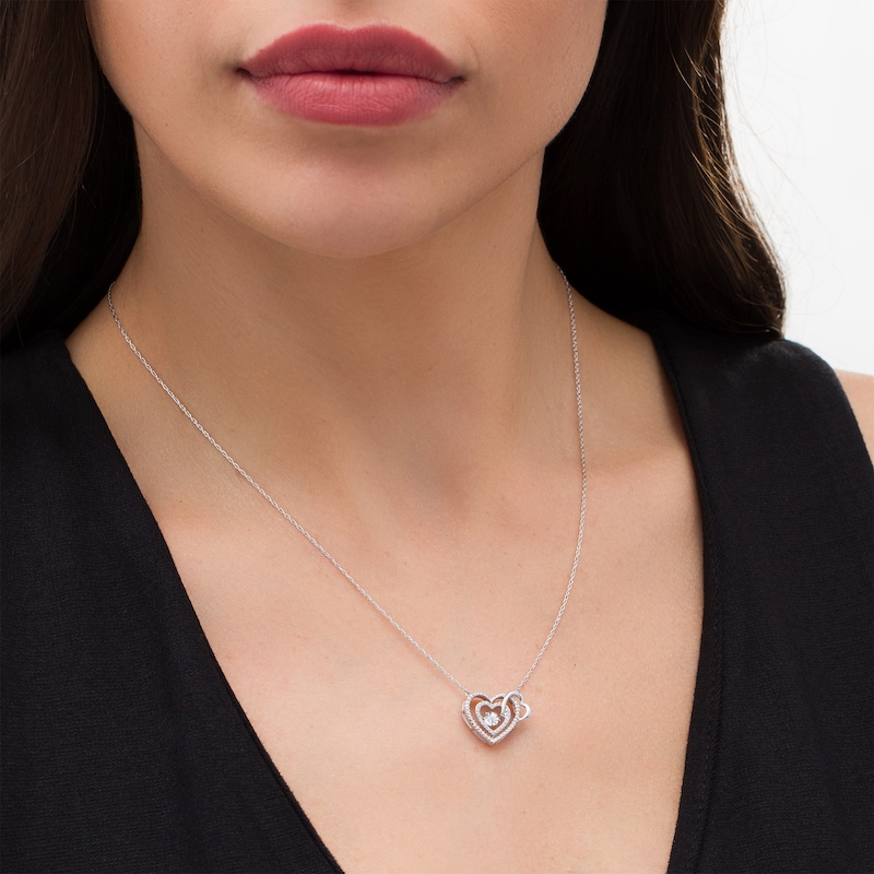 Unstoppable Love™ 0.09 CT. T.W. Diamond Interlocking Hearts Necklace in Sterling Silver