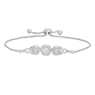 Composite Diamond Accent Disc Trio with Ribbons Bolo Bracelet in Sterling Silver - 9.5"