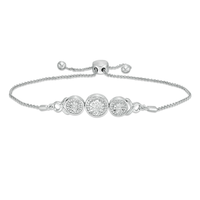 Composite Diamond Accent Disc Trio with Ribbons Bolo Bracelet in Sterling Silver - 9.5"|Peoples Jewellers