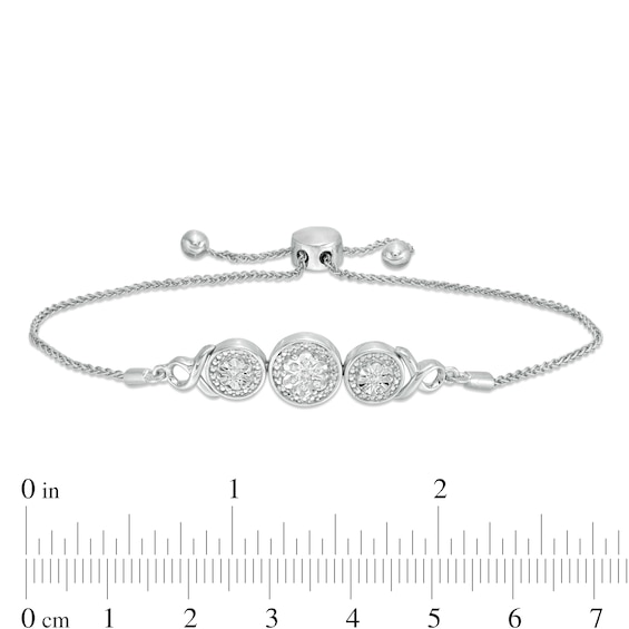 Composite Diamond Accent Disc Trio with Ribbons Bolo Bracelet in Sterling Silver - 9.5"