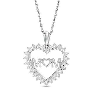 0.07 CT. T.W. Diamond "MOM" Shadow Heart Pendant in Sterling Silver