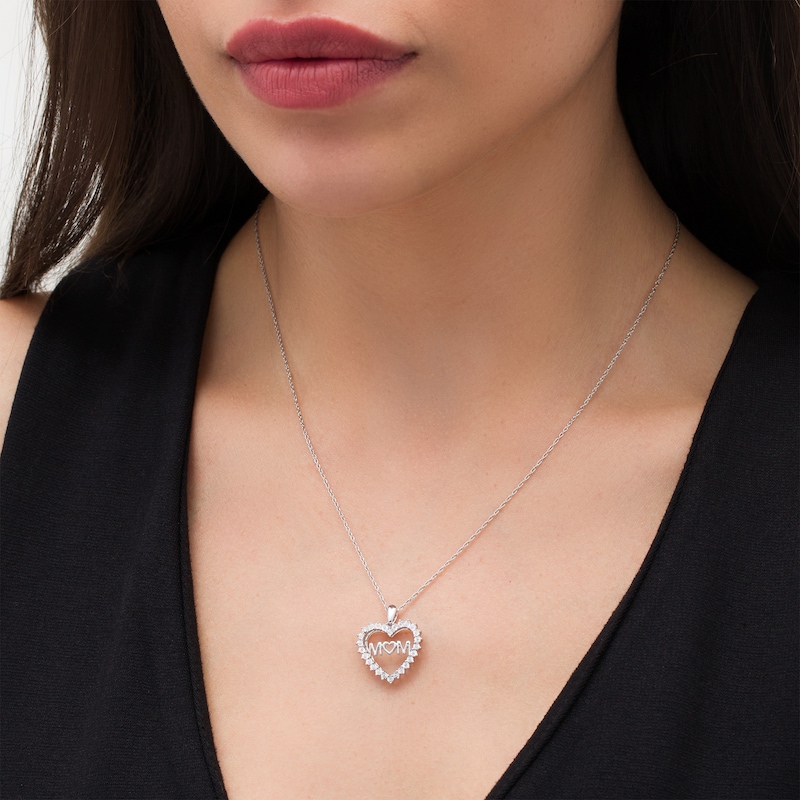 0.07 CT. T.W. Diamond "MOM" Shadow Heart Pendant in Sterling Silver|Peoples Jewellers