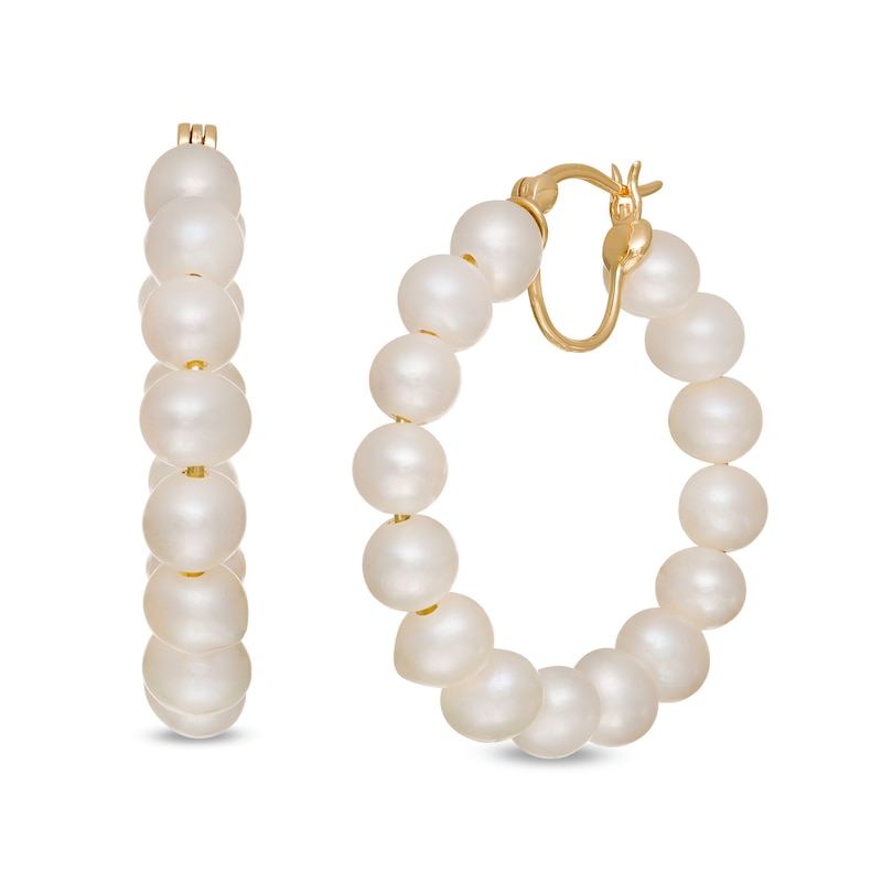6.0-6.5mm Freshwater Cultured Pearl Hoop Earrings with a 10K Gold Back