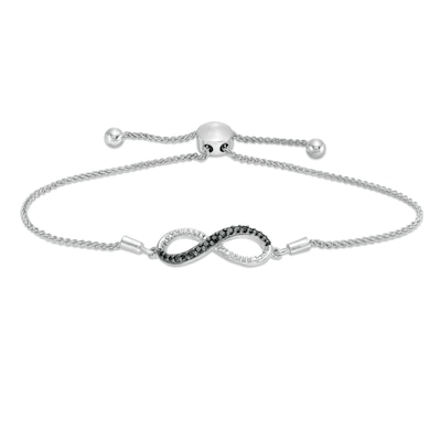 0.18 CT. T.W. Enhanced Black and White Diamond Infinity Bolo Bracelet in Sterling Silver - 9.5"