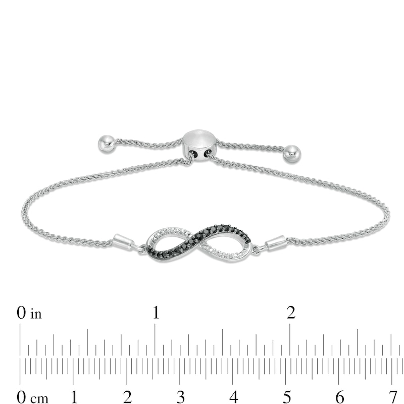 0.18 CT. T.W. Enhanced Black and White Diamond Infinity Bolo Bracelet in Sterling Silver - 9.5"