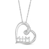 0.15 CT. T.W. Baguette and Round Diamond "MOM" Tilted Heart Pendant in Sterling Silver