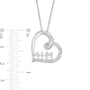 0.15 CT. T.W. Baguette and Round Diamond "MOM" Tilted Heart Pendant in Sterling Silver