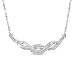 0.18 CT. T.W. Diamond Layered Braid Necklace in Sterling Silver