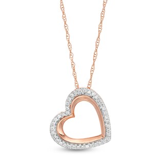 0.12 CT. T.W. Diamond Edge Tilted Heart Pendant in 10K Rose Gold