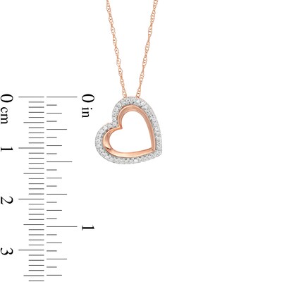 0.12 CT. T.W. Diamond Edge Tilted Heart Pendant in 10K Rose Gold