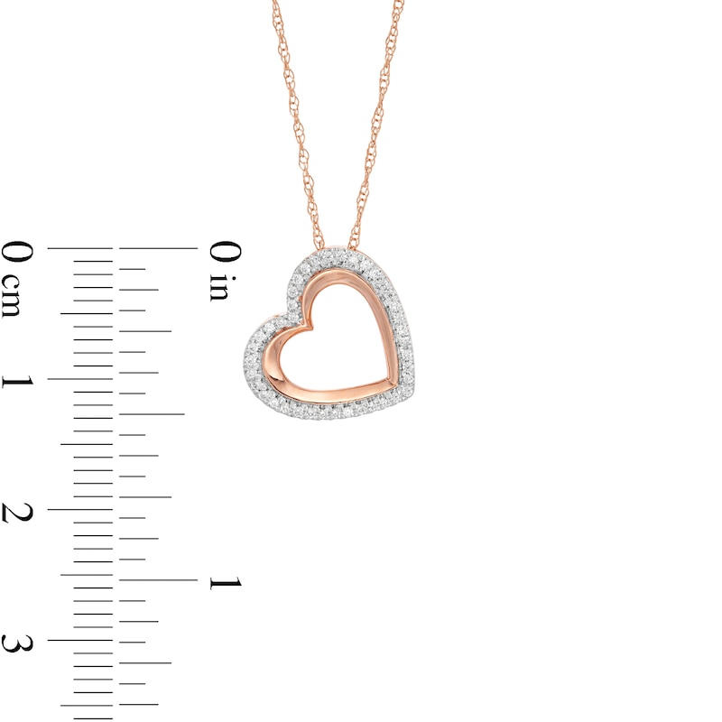 0.12 CT. T.W. Diamond Edge Tilted Heart Pendant in 10K Rose Gold|Peoples Jewellers