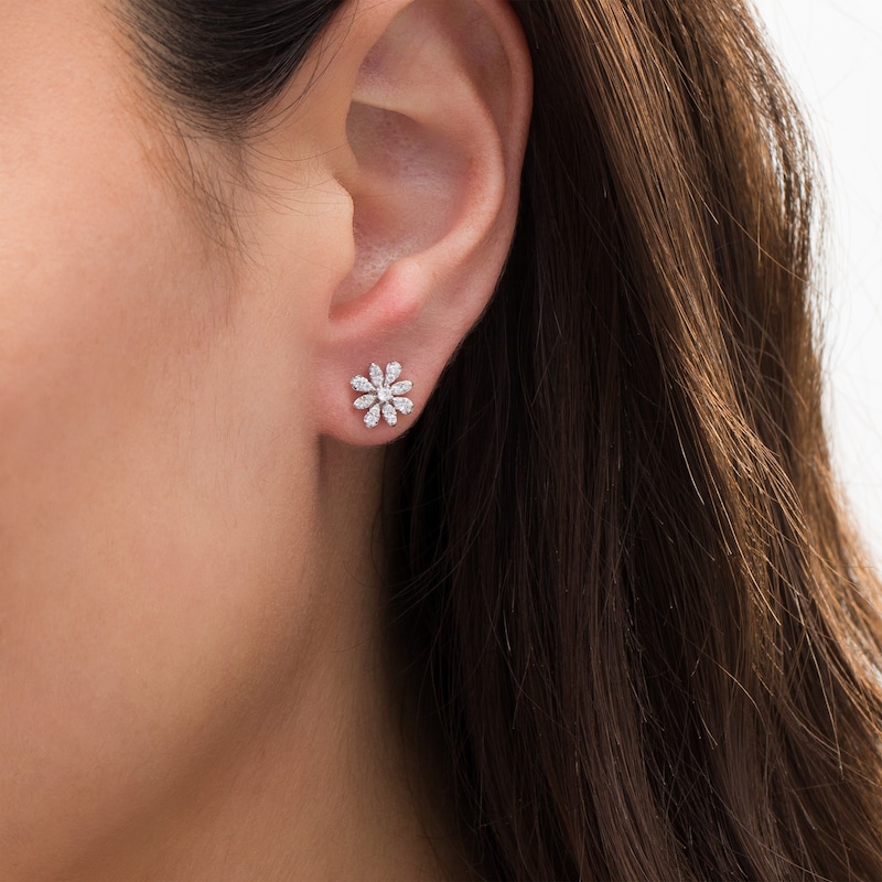 0.23 CT. T.W. Diamond Flower Stud Earrings in Sterling Silver|Peoples Jewellers