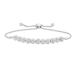 0.18 CT. T.W Composite Diamond Flower Bolo Bracelet in Sterling Silver - 9.5&quot;