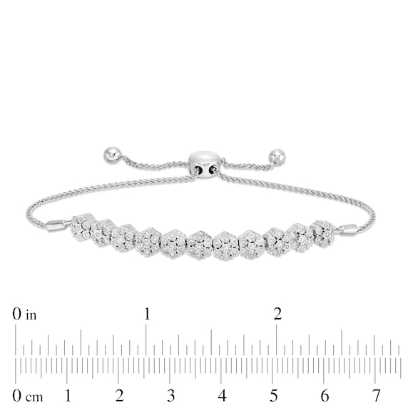 0.18 CT. T.W Composite Diamond Flower Bolo Bracelet in Sterling Silver - 9.5"