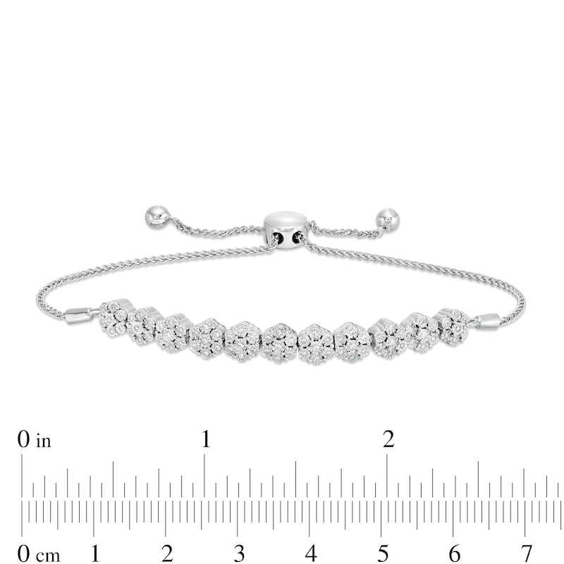 0.18 CT. T.W Composite Diamond Flower Bolo Bracelet in Sterling Silver - 9.5"|Peoples Jewellers