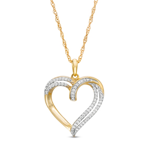 0.15 CT. T.W. Diamond Double Row Heart Pendant in 10K Gold