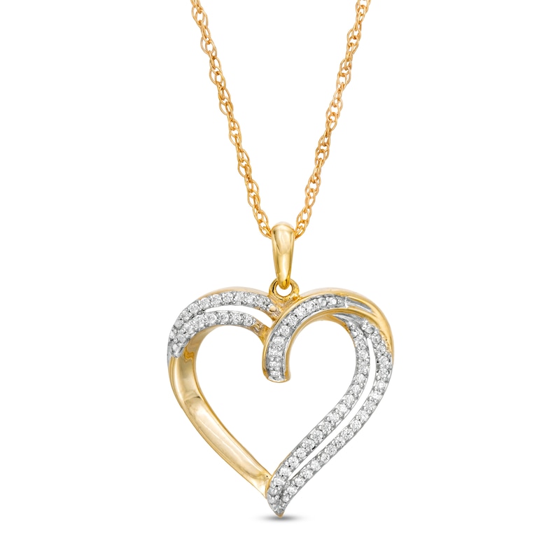 0.15 CT. T.W. Diamond Double Row Heart Pendant in 10K Gold|Peoples Jewellers