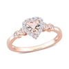 5.0mm Heart-Shaped Morganite, White Topaz and Diamond Accent Frame Heart-Sides Ring in Sterling Silver with Rose Rhodium