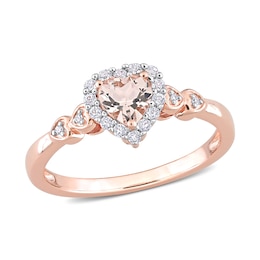 5.0mm Heart-Shaped Morganite, White Topaz and Diamond Accent Frame Heart-Sides Ring in Sterling Silver with Rose Rhodium