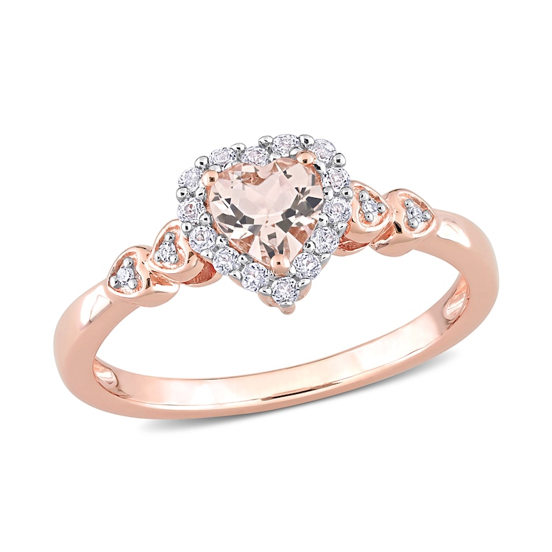 5.0mm Heart-Shaped Morganite, White Topaz and Diamond Accent Frame Heart-Sides Ring in Sterling Silver with Rose Rhodium|Peoples Jewellers