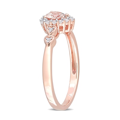 5.0mm Heart-Shaped Morganite, White Topaz and Diamond Accent Frame Heart-Sides Ring in Sterling Silver with Rose Rhodium