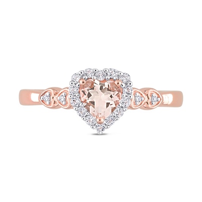 5.0mm Heart-Shaped Morganite, White Topaz and Diamond Accent Frame Heart-Sides Ring in Sterling Silver with Rose Rhodium