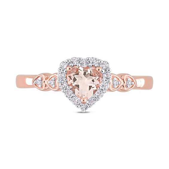 5.0mm Heart-Shaped Morganite, White Topaz and Diamond Accent Frame Heart-Sides Ring in Sterling Silver with Rose Rhodium