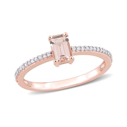 Emerald-Cut Morganite and 0.09 CT. T.W. Diamond Ring in 10K Rose Gold