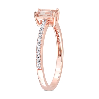 Emerald-Cut Morganite and 0.09 CT. T.W. Diamond Ring in 10K Rose Gold