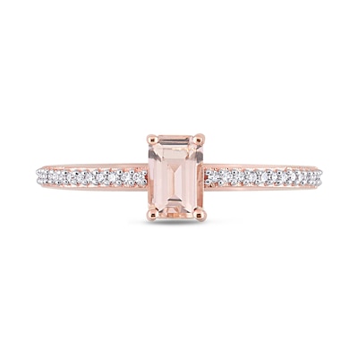 Emerald-Cut Morganite and 0.09 CT. T.W. Diamond Ring in 10K Rose Gold