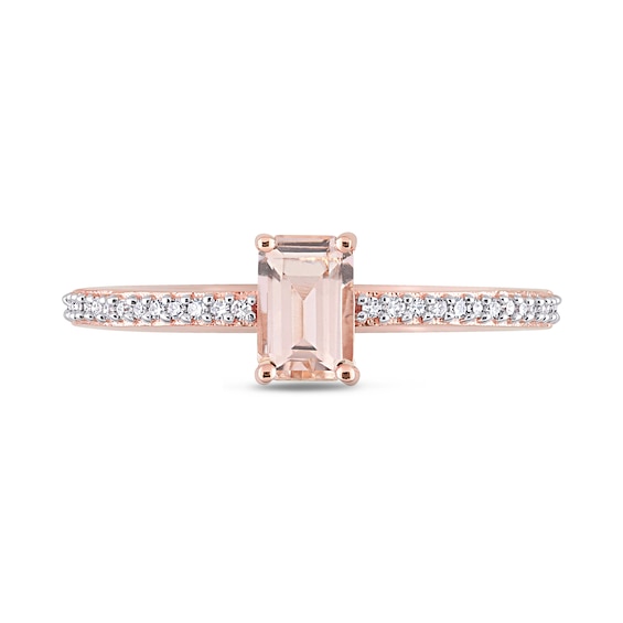 Emerald-Cut Morganite and 0.09 CT. T.W. Diamond Ring in 10K Rose Gold