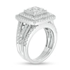 1.23 CT. T.W. Composite Princess Diamond Frame Vintage-Style Bridal Set in 10K White Gold