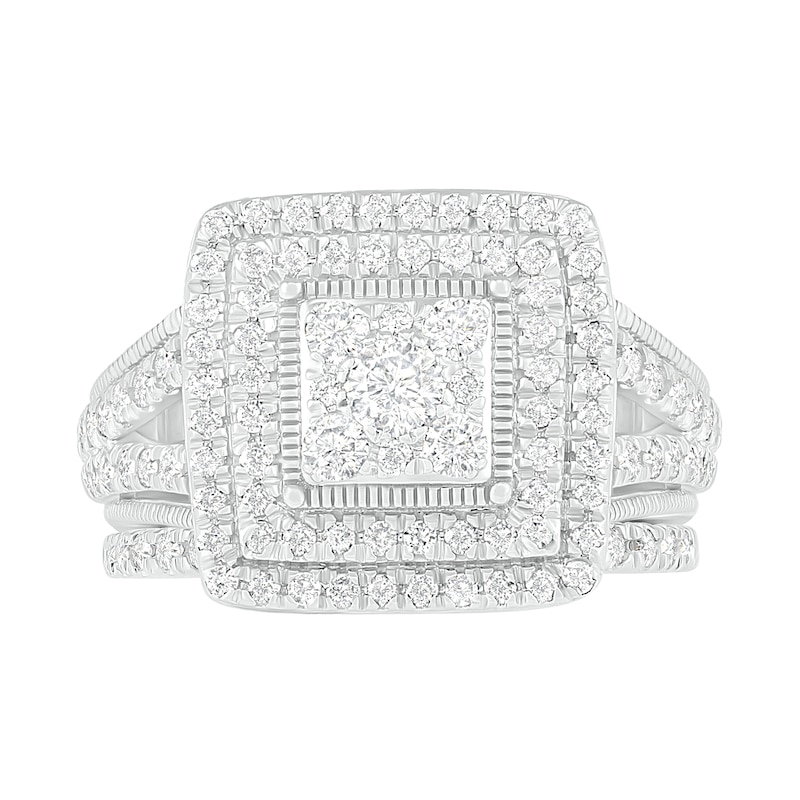 1.23 CT. T.W. Composite Princess Diamond Frame Vintage-Style Bridal Set in 10K White Gold|Peoples Jewellers